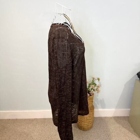 Cute vintage y2k brown sheet & tight henley long sleeve grunge top - Picture 3 of 6